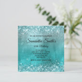 Faux Aqua Blue Glitter en Folie 40th Birthday Kaart (Staand voorkant)
