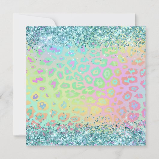Faux Aqua Blue Glitter Rainbow Leopard Gradient Kaart (Achterkant)