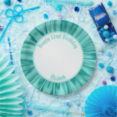 Faux Aqua Satin personaliseren "Happy Birthday" Papieren Bordje (Feest)