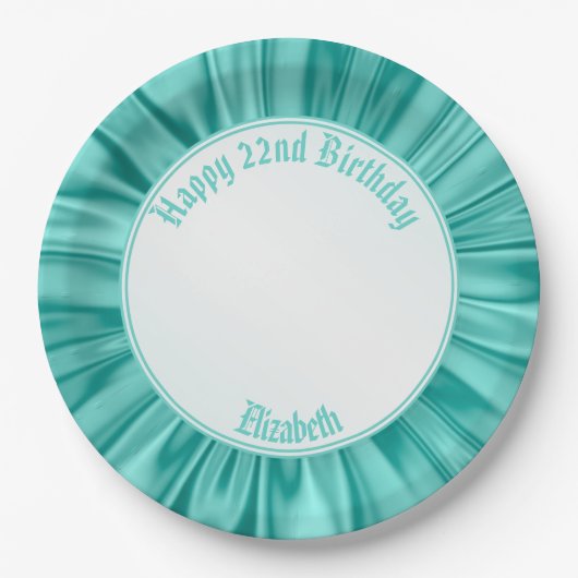 Faux Aqua Satin personaliseren "Happy Birthday" Papieren Bordje (Voorkant)