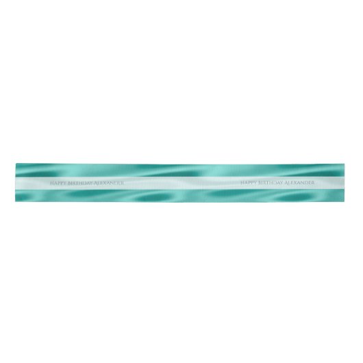 Faux Aqua Satin personaliseren "Happy Birthday" Satijnen Lint (Voorkant)
