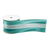 Faux Aqua Satin personaliseren "Happy Birthday" Satijnen Lint (Spoel)