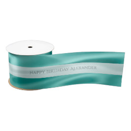 Faux Aqua Satin personaliseren "Happy Birthday" Satijnen Lint