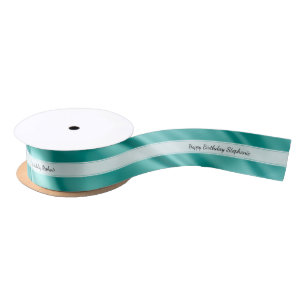 Faux Aqua Satin personaliseren "Happy Birthday" Satijnen Lint