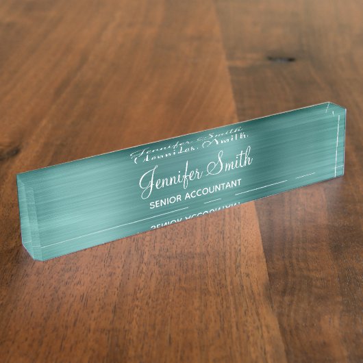 Faux Aqua Teal Foil Naambordje (Zijkant)