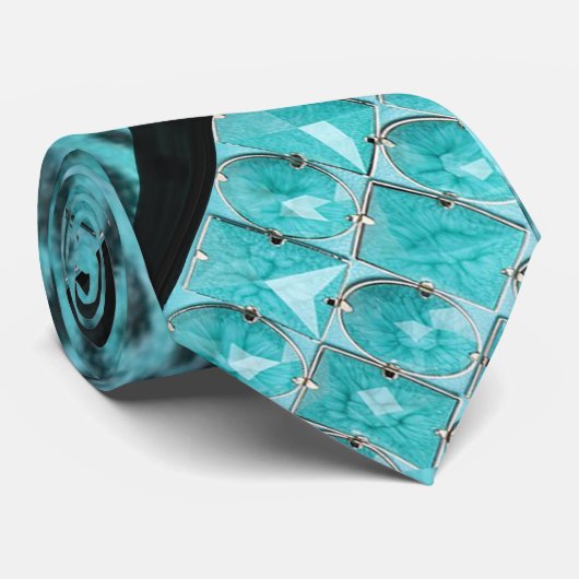 Faux Aqua Zebra Stripe & Jeweled Mojo Stropdas (Opgerold)