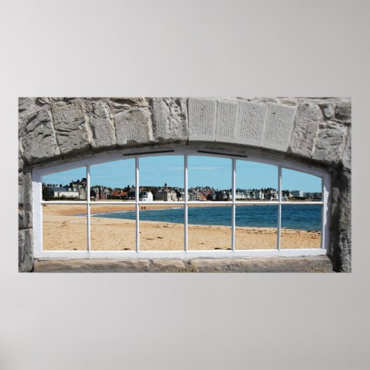 Faux Arched Window met Uitzicht van Sandy Beach Poster (Voorkant)