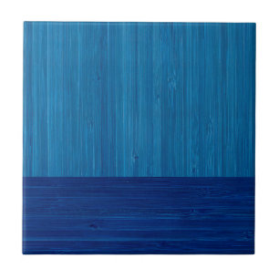 Faux Bamboo Border Wood Grain in Cobalt Blue Tegeltje