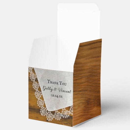 Faux Barn Wood Country Lace Rustic Wedding Bedankdoosjes (Geopend)