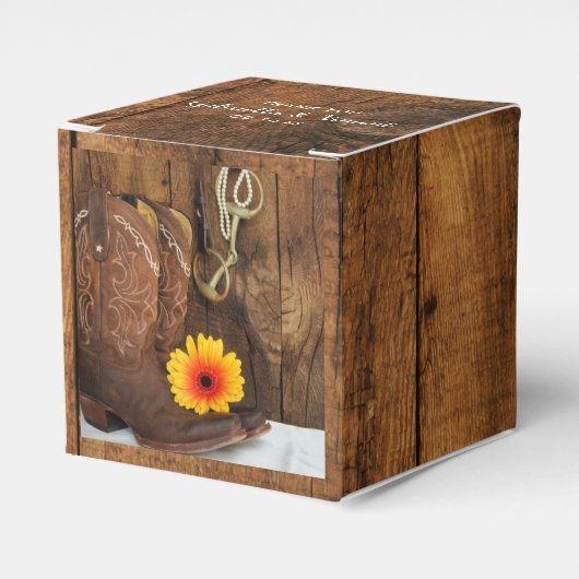 Faux Barn Wood Cowboy Boot Daisy Horse Bit Wedding Bedankdoosjes (Voorkant Zijde)