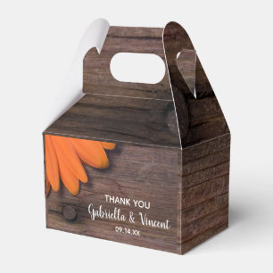 Faux Barn Wood Rustic Oranje Daisy Wedding Bedankdoosjes
