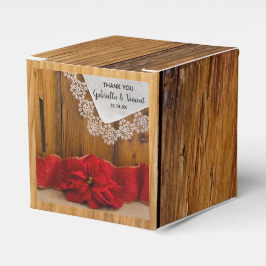 Faux Barn Wood Rustic Poinsettia Winter Wedding Bedankdoosjes (Voorkant Zijde)
