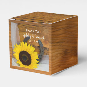 Faux Barn Wood Sunflower Hoefijzer Western bruilof Bedankdoosjes