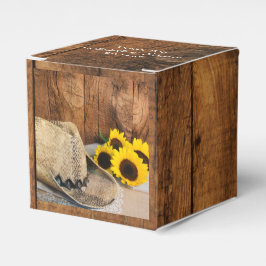 Faux Barn Wood, zonnebloemen, Cowboy Pet Wedding Bedankdoosjes