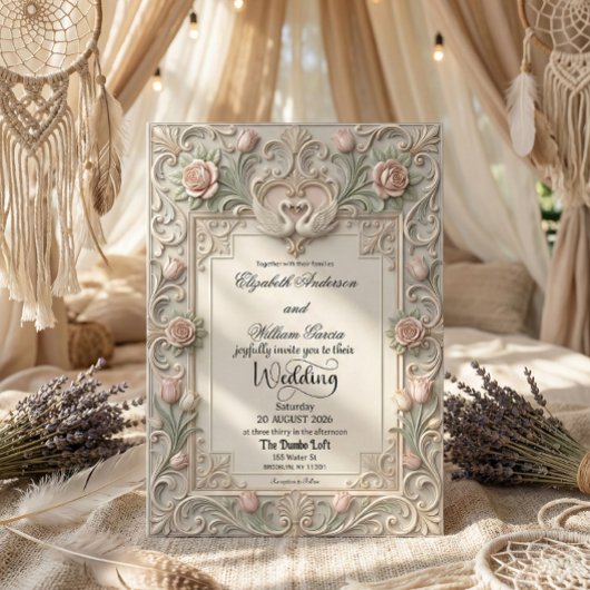 Faux Bas Relief 3D Sculpted Swans Kaart