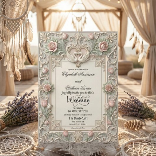 Faux Bas Relief 3D Sculpted Swans Kaart