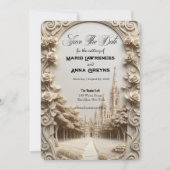 Faux Bas-Relief Carved Floral Archway Save The Date (Voorkant)