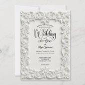 Faux Bas Relief Ornate White Wedding Invitation Kaart (Voorkant)