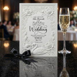 Faux Bas Relief Swan Rose Formal Garden Wedding Kaart