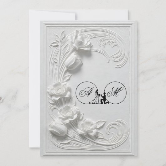 Faux Bas Relief Swans Heart Classical Wedding Kaart (Achterkant)