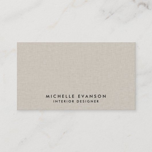Faux Beige Linnen Elegant Luxe Professional Visitekaartje (Voorkant)
