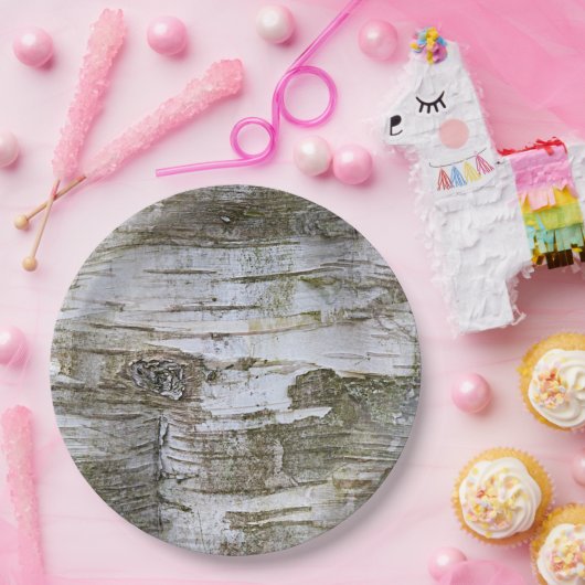 Faux Birch Tree Bark Texture Kijk Pattern Papieren Bordje (Feest)