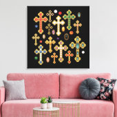 Faux Birthstone Crosses en losse Pareltjes op zwar Canvas Afdruk (Insitu (Woonkamer))