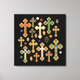 Faux Birthstone Crosses en losse Pareltjes op zwar Canvas Afdruk