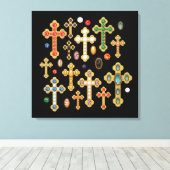 Faux Birthstone Crosses en losse Pareltjes op zwar Canvas Afdruk (Insitu (Houten vloer))