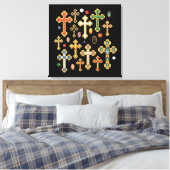 Faux Birthstone Crosses en losse Pareltjes op zwar Canvas Afdruk (Insitu (Slaapkamer))
