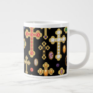 Faux Birthstone Crosses en losse Pareltjes op zwar Grote Koffiekop