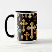 Faux Birthstone Crosses en losse Pareltjes op zwar Mok (Links)