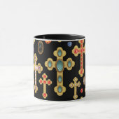 Faux Birthstone Crosses en losse Pareltjes op zwar Mok (Midden)