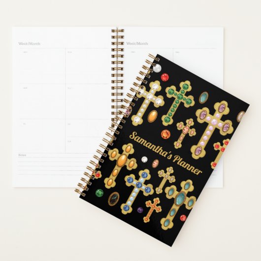 Faux Birthstone Crosses en losse Pareltjes op zwar Planner (Display)