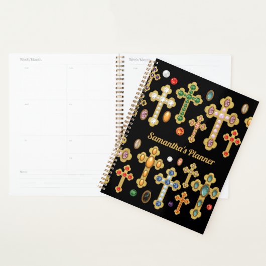 Faux Birthstone Crosses en losse Pareltjes op zwar Planner (Display)