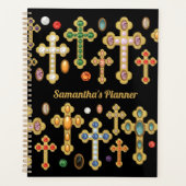Faux Birthstone Crosses en losse Pareltjes op zwar Planner (Voorkant)
