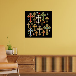 Faux Birthstone Crosses en losse Pareltjes op zwar Poster