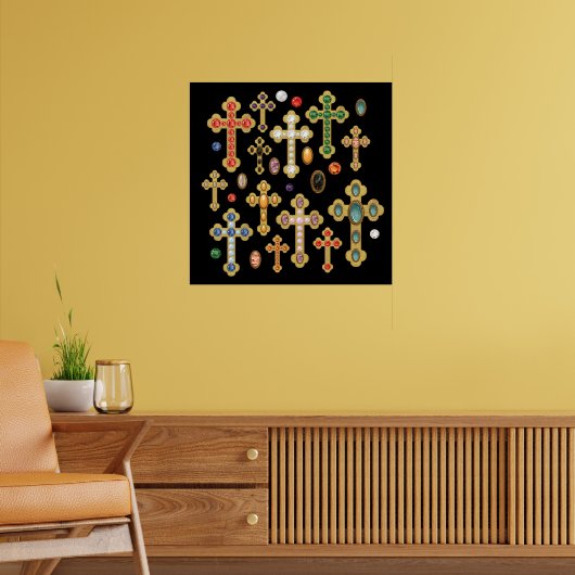 Faux Birthstone Crosses en losse Pareltjes op zwar Poster (Woonkamer 2)
