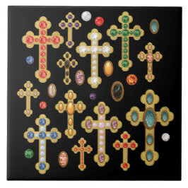 Faux Birthstone Crosses en losse Pareltjes op zwar Tegeltje