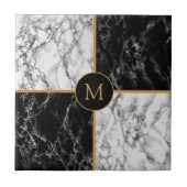 Faux Black and White Check Marble Monogram Tegeltje (Voorkant)