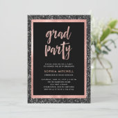 Faux Black en Roos Gold Glitter Afstudeerder Party Kaart (Staand voorkant)