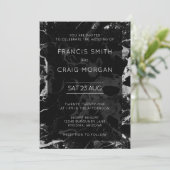 Faux Black en Silver Marble Wedding Kaart (Staand voorkant)