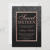 Faux black glitter elegant roos Gold chic Sweet 16 Kaart (Voorkant)