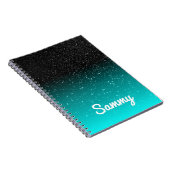 Faux Black Glitter en Aqua Ombre Persoonlijk Notitieboek (Rechterzijde)