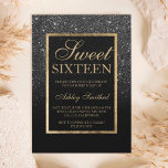 Faux black glitter Gold elegant chic Sweet 16 Kaart<br><div class="desc">Een modern,   en elegant faux zwart glitter douchecombre met zwart kleurenblok Sweet 16 verjaardagsfeestuitnodiging met gouden ombre patroon. Perfect voor een prinses Sweet-zestien,  perfect voor haar,  de fashionista die van modern patroon en glam houdt</div>