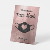 Faux Black Glitter Roos Gold Draag gezichtsmasker Reclamebord Met Voetstuk (Voorkant)