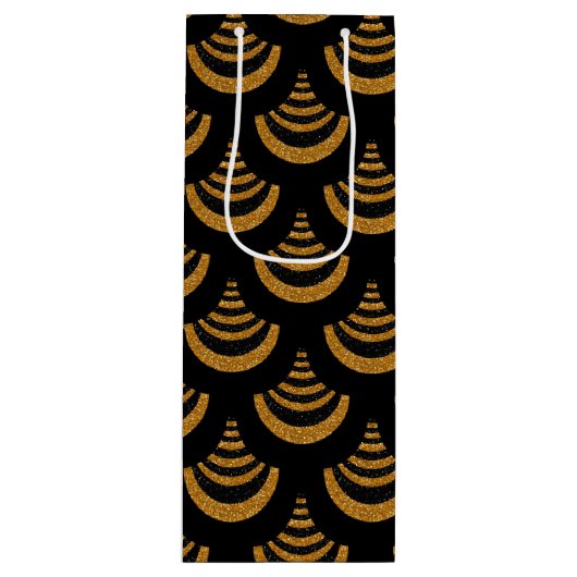 Faux Black & Gold Glitter | Art Deco Wijn Cadeautas (Voorkant)