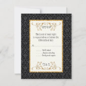 Faux Black Gold Glitter Damask Style RSVP (Voorkant)