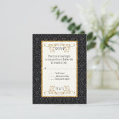 Faux Black Gold Glitter Damask Style RSVP (Staand voorkant)