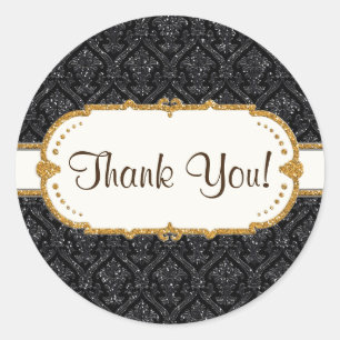 Faux Black Gold Glitter Damask Weddenschap Ronde Sticker
